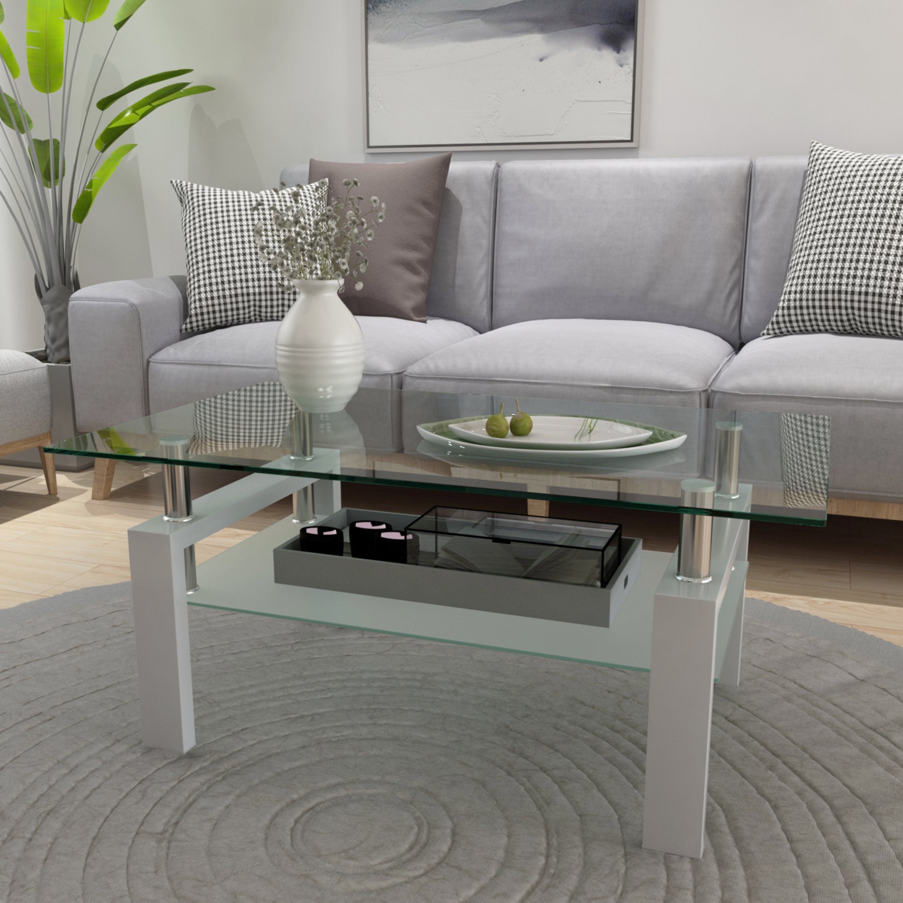Table basse blanche en verre moderne de la marque eprolo, meuble de salon central et d'appoint élégant.