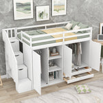 Lits mezzanine fonctionnel eprolo blanc avec 3 étagères, 2 armoires, 2 tiroirs, échelle avec rangement, sans sommier.