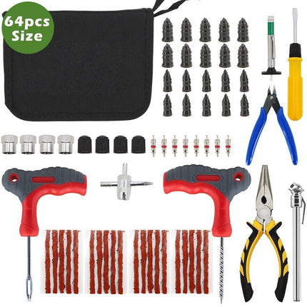65PCS TIRE PUNCTURE REPAIR TOOL KIT MOTORCYCLE CAR VAN EMERGENCY TUBELESS TIRE