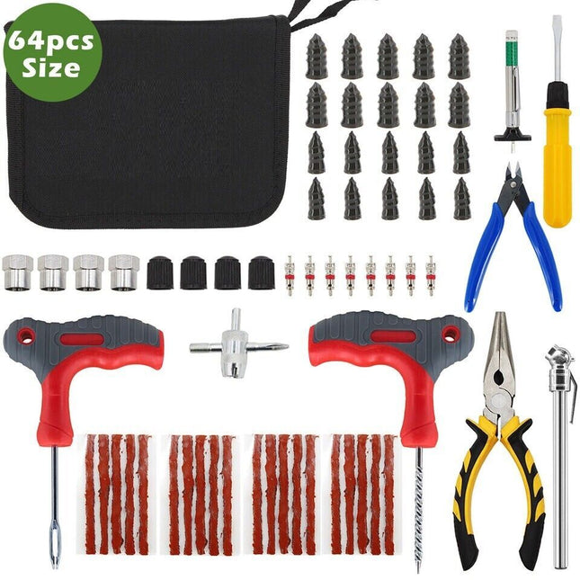65PCS TYRE PUNCTURE REPAIR TOOL KIT MOTORCYCLE CAR VAN EMERGENCY TUBELESS TIRE