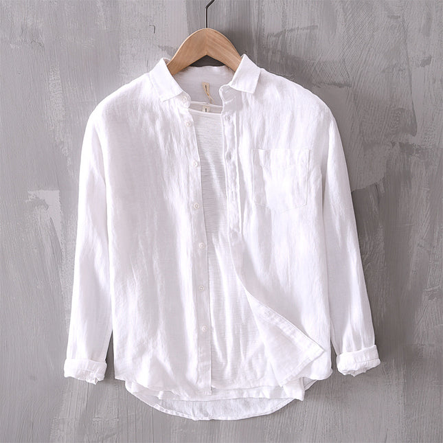 Cotton And Linen Men's Long-sleeved Casual Shirt