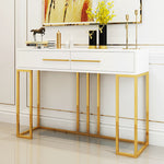 Table d'entrée en métal doré d'inspiration nordique, moderne et épurée, idéale pour décor haut de gamme et accessoires.
