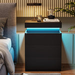 Table de nuit noire à LED eprolo, design moderne avec éclairage intégré, finition élégante et surface lisse.