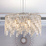 Lustre rond en cristal argenté de luxe eprolo, chandelier élégant avec cristaux brillants pour intérieur sophistiqué.