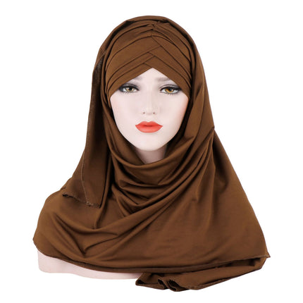 Milk Silk Monochrome Scarf Hat Muslim Ladies Fashion Patch Hijab