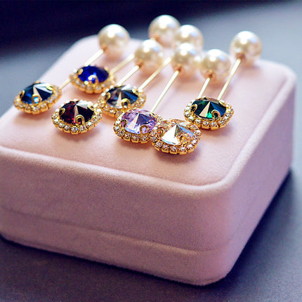 Pearl crystal one word pin scarf buckle brooch