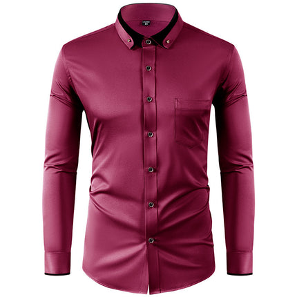 Color Effect Collar Design Solid Color Slim Fit Men's Shirt