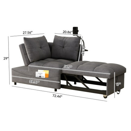 1 Versatile Foldable Sofa Bed In 3 Lengths, Modern Sofa Sofa Sofa Velvet Pull-out Bed, Loveseat Sofa Adjustable Back And With USB Port And Swivel Phone Stand