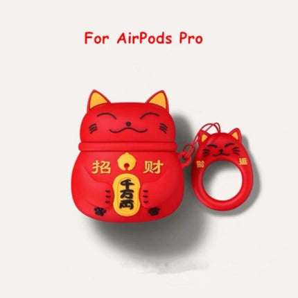 Compatible with Apple, Cute lucky cat airpods silicone anti-fall protective cover