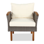 Ensemble de mobilier de patio en rotin eprolo avec 9 pièces, table en acacia, canapé, coussins beiges lavables, table basse.