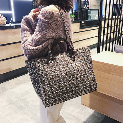 Plaid cloth handbag Fashion big bag Spring and summer new chain shoulder bag tide small fragrance handbag
