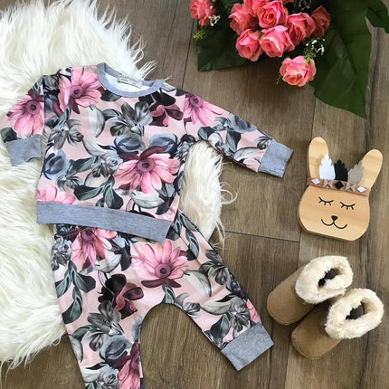 Set Autumn Style Baby Girl Clothing Sets Newborn Clothes Leisure Flower Printing Suitbaby Girl Clothes Sets