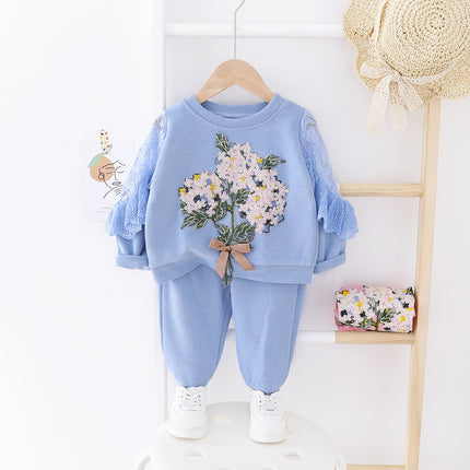 Spring And Autumn Girls' Clothing Baby Embroidered Lace Two Piece Set