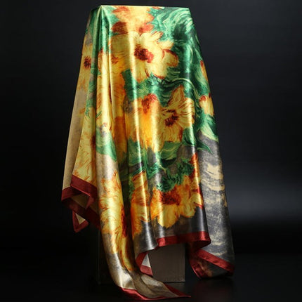 Summer Silk Scarf Women Leopard Print Foulard Square Shawl