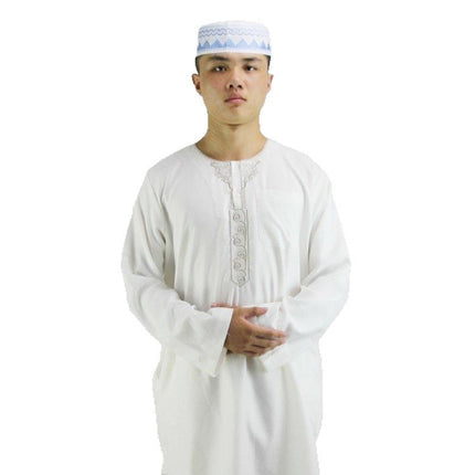 Muslim Men's New Cotton Hemp Embroidery Islamic Liturgy Embroidered Hui Men's Suit Two Piece Wholesale