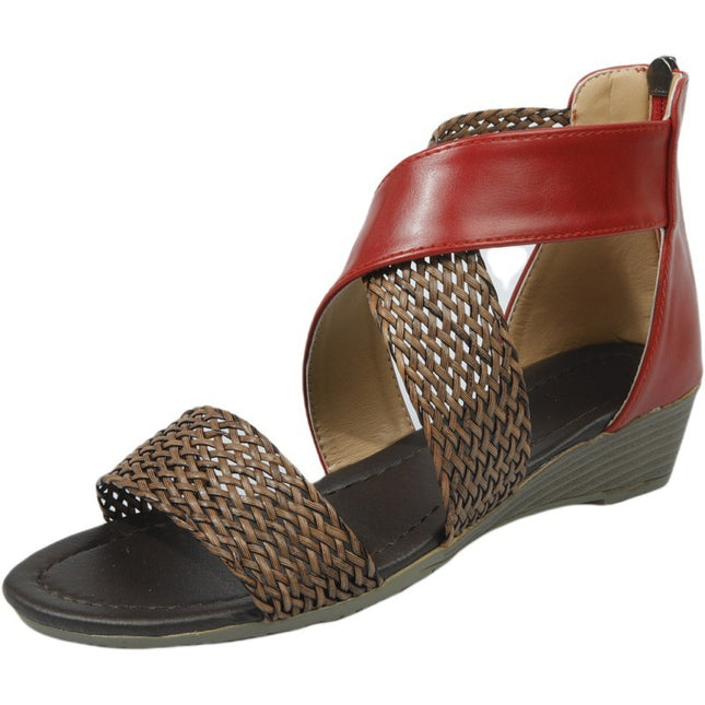 Hollow Braided Strap Ladies Sandals Open Toe Wedge Sandals