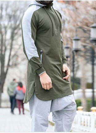 Mens Colorblock Robe Muslim Zip Pocket Sweatshirt