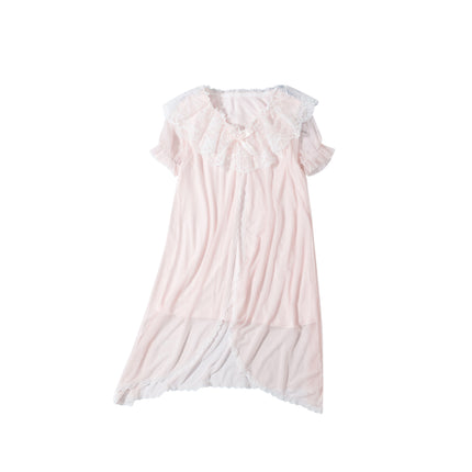 Girls Summer Short-sleeved Nightdress, Little Girl, Cotton Lace, Princess Style, Children's Home Clothes, Big Children's Baby Pajamas