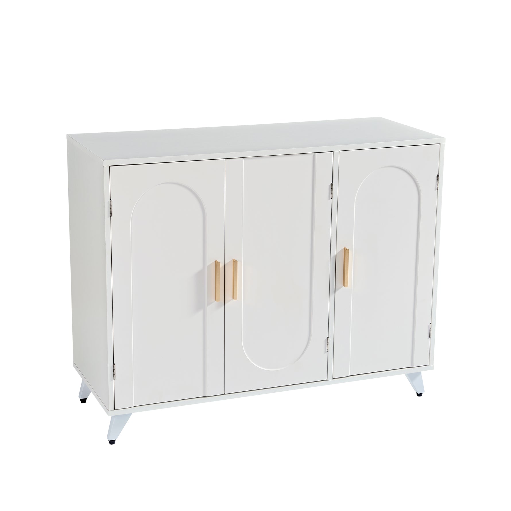 Buffet eprolo en ivoire blanc avec 3 portes, étagères amovibles, meuble d'entrée pour salon ou salle à manger.