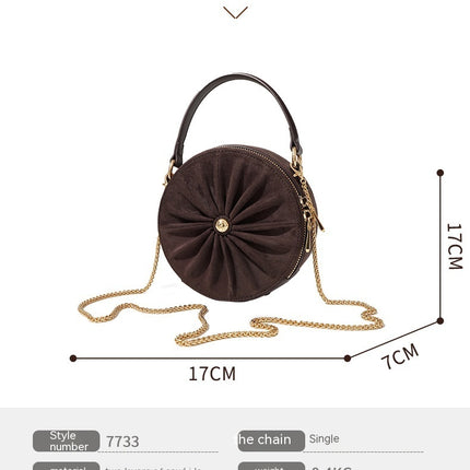Advanced Sense Classic Style Round Pie Bag Genuine Leather Bag Metal Chain