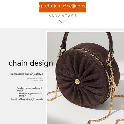 Advanced Sense Classic Style Round Pie Bag Genuine Leather Bag Metal Chain