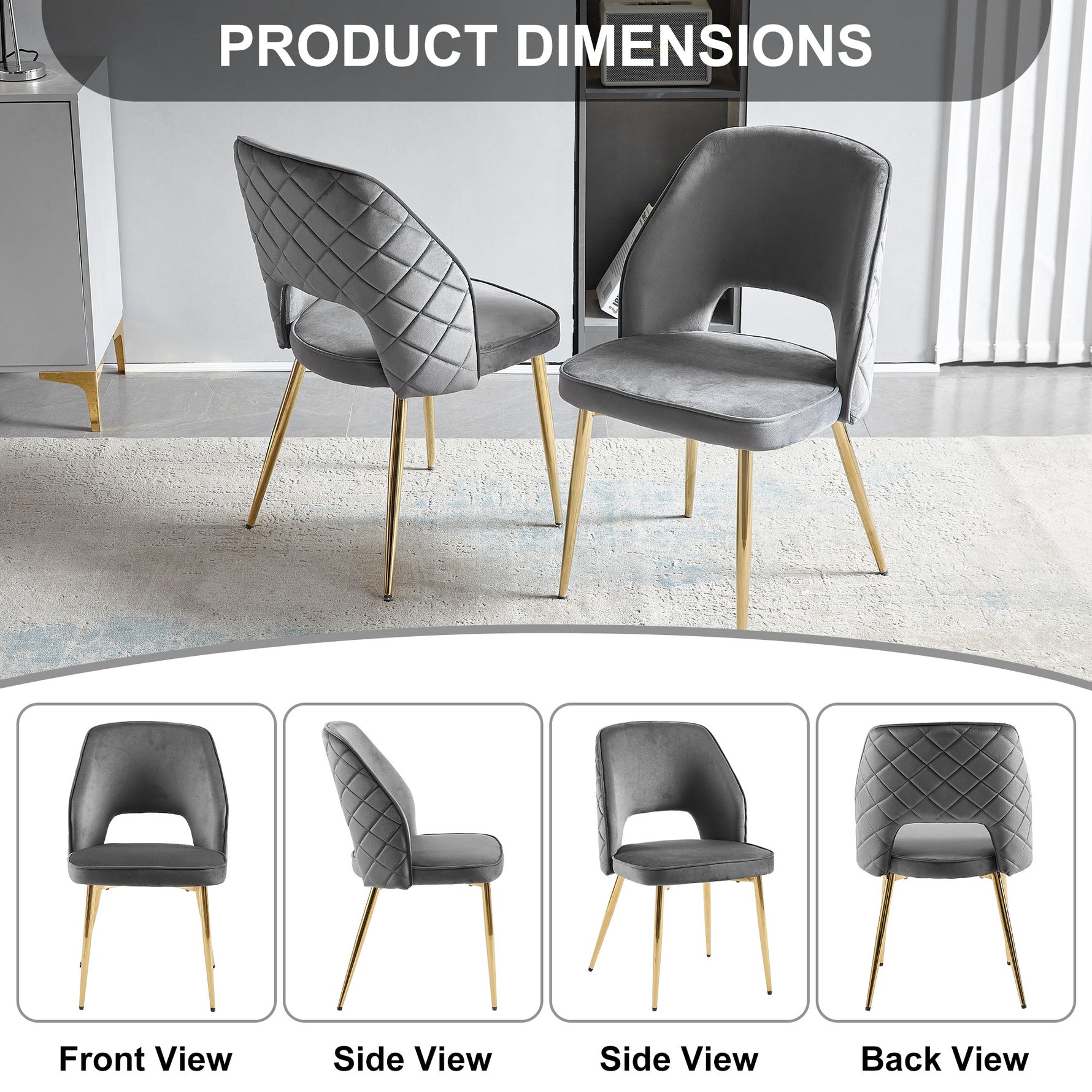 Chaise de salle à manger en velours gris de la marque eprolo, assise rembourrée et style moderne pour la décoration intérieure.