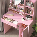 Bureau de maquillage eprolo avec miroir, éclairage intégré, surface en bois clair, idéal pour la beauté et la rangement.