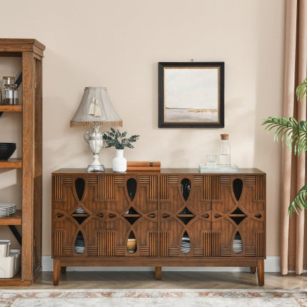 60.5 Mid Century Modern Sideboard Buffet Cabinet With Storage, TV Media Console Table, Storage Cabinet With 4 Doors   Adjustable Shelves For Kitchen Dining Living Room Bedroom Entryway, Walnut