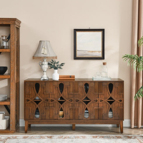 60.5 Mid Century Modern Sideboard Buffet Cabinet With Storage, TV Media Console Table, Storage Cabinet With 4 Doors   Adjustable Shelves For Kitchen Dining Living Room Bedroom Entryway, Walnut