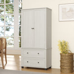 Armoires de cuisine antique blanche eprolo, grande armoire de rangement de 70 pouces avec 2 tiroirs et 3 étagères.