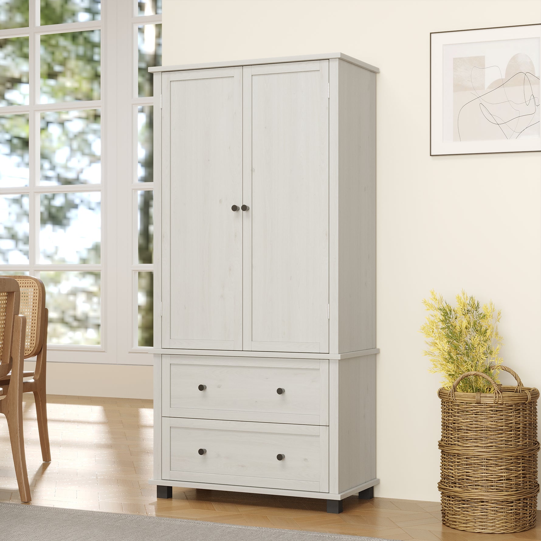 Armoires de cuisine antique blanche eprolo, grande armoire de rangement de 70 pouces avec 2 tiroirs et 3 étagères.