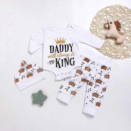 New Baby boys Clothing Set Tops Romper +Crown Pants