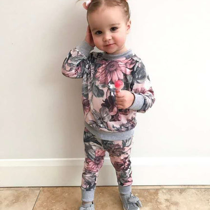 Set Autumn Style Baby Girl Clothing Sets Newborn Clothes Leisure Flower Printing Suitbaby Girl Clothes Sets