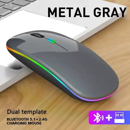 Slim Silent Rechargeable Wireless Mouse RGB LED USB Mice MacBook Laptop PC UK