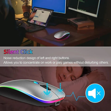 Slim Silent Rechargeable Wireless Mouse RGB LED USB Mice MacBook Laptop PC UK