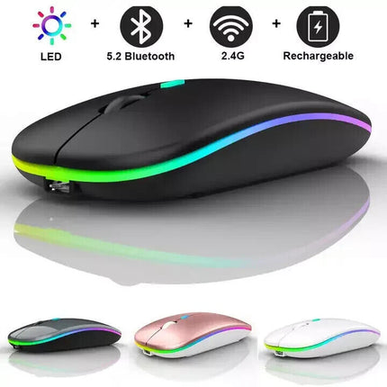 Slim Silent Rechargeable Wireless Mouse RGB LED USB Mice MacBook Laptop PC UK