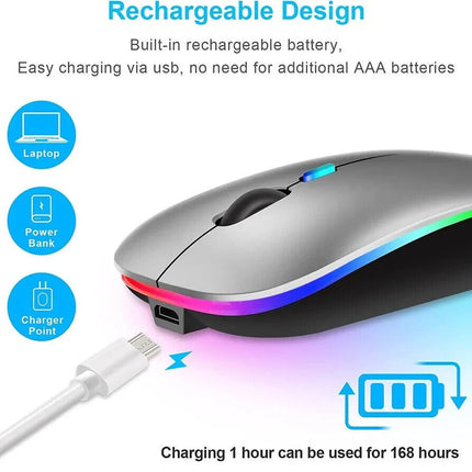 Slim Silent Rechargeable Wireless Mouse RGB LED USB Mice MacBook Laptop PC UK