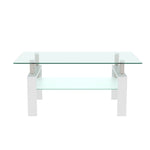 Table basse blanche en verre clair pour salon, meuble moderne eprolo, table d’appoint centrale ou latérale.