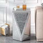 Table d'appoint carrée en miroir argenté U-Can 13,8'' de eprolo, design moderne avec diamants broyés pour salon.