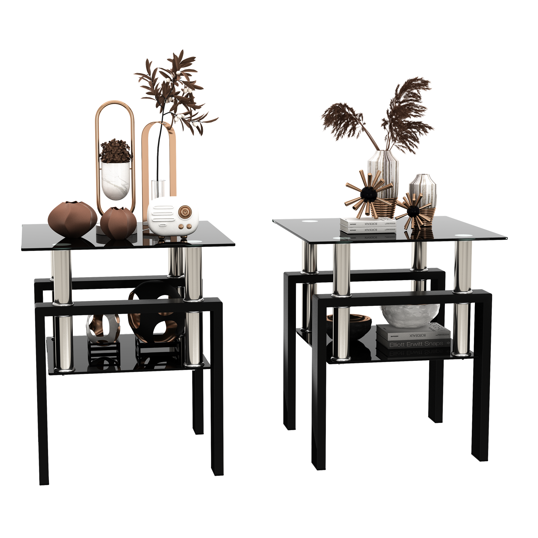Ensemble de 2 tables en verre trempé modernes, tables basses carrées noires pour salon, par eprolo.