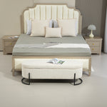 Chaise ottomane de rangement beige eprolo avec coussin doux, pivot sécurisé et espace de stockage intégré.