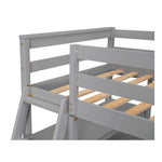 Lit mezzanine double avec bureau, étagères, deux tiroirs intégrés, en gris, par eprolo, montrant la structure et le rangement intégrés.