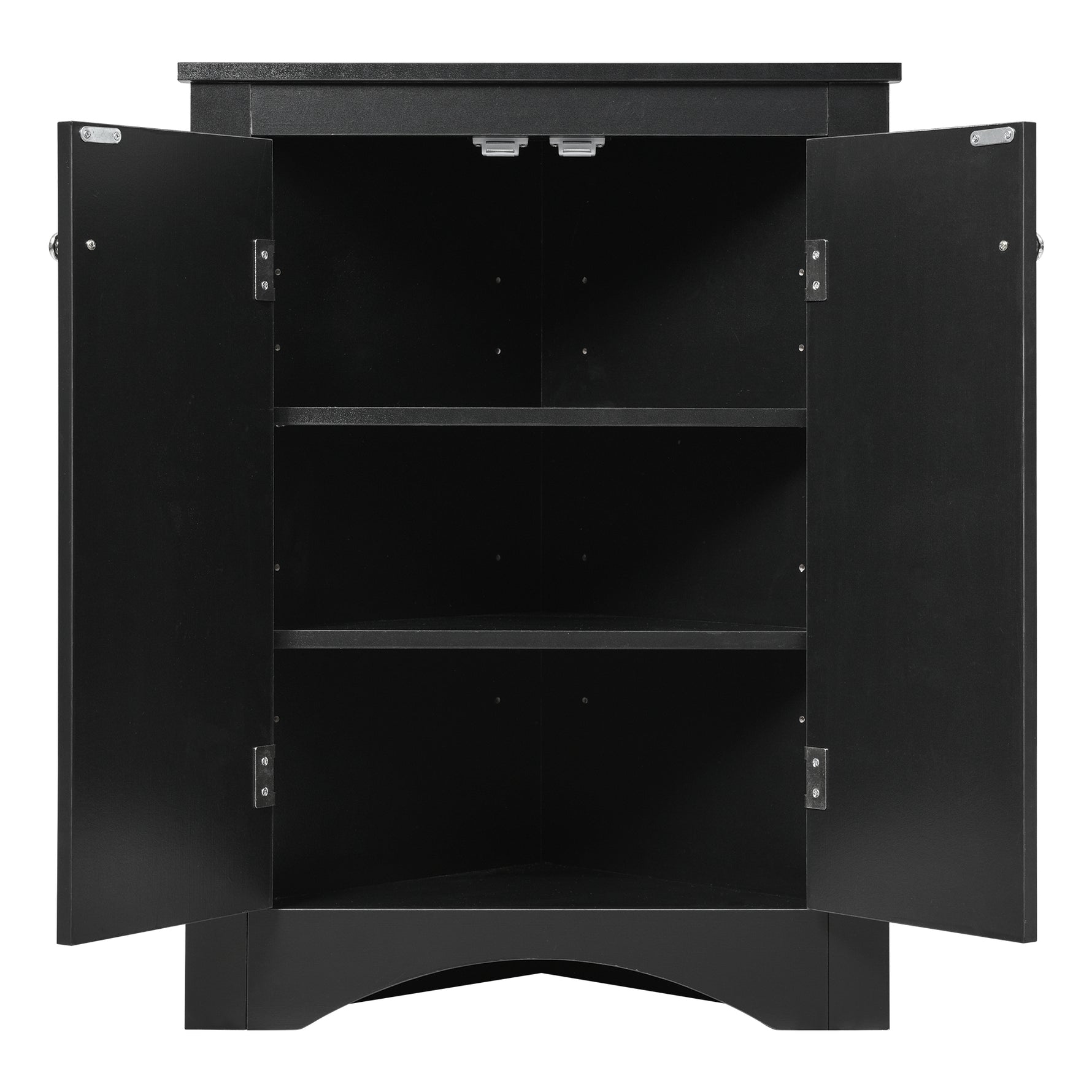 Armoire de rangement noire en forme de triangle pour salle de bain ou cuisine, avec étagères ajustables, de la marque eprolo.