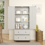 Armoires de cuisine eprolo en blanc ancien, grande armoire de rangement avec 2 tiroirs et 3 étagères, 70 pouces de haut.