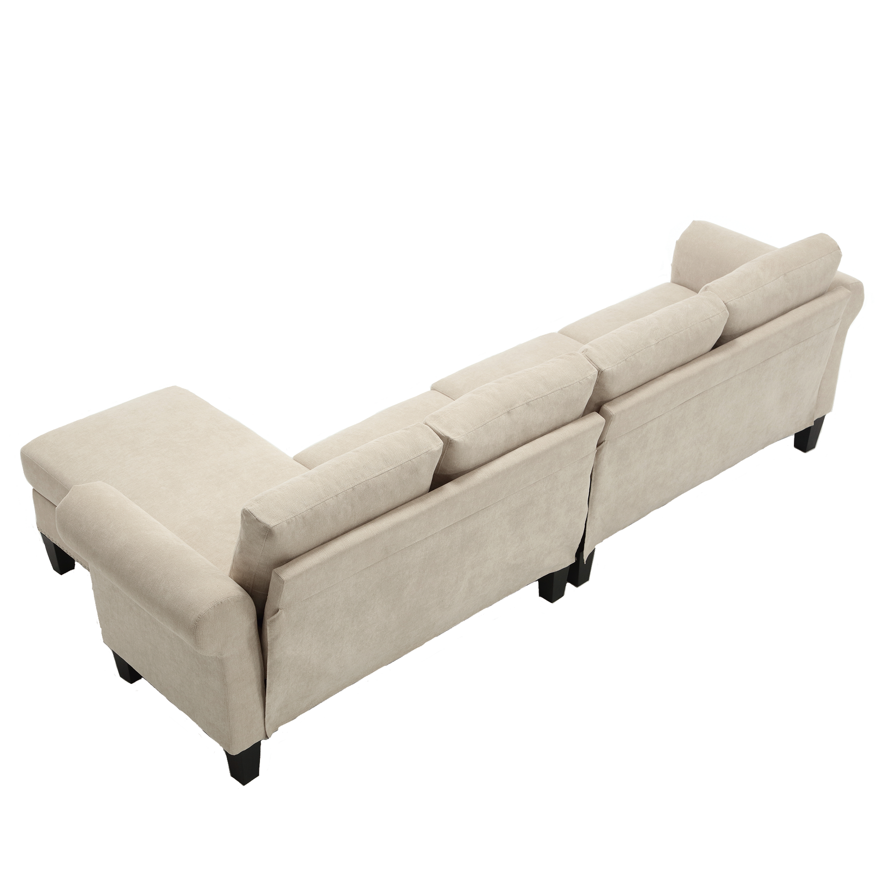 Canapé d'angle convertible eprolo en tissu lin beige avec espace de rangement, sofa L-shaped pour quatre personnes, moderne.