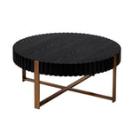 Table basse moderne en bois artisanal eprolo, ronde de 31,5 pouces avec piètement robuste, idéale pour salon, finition noire.