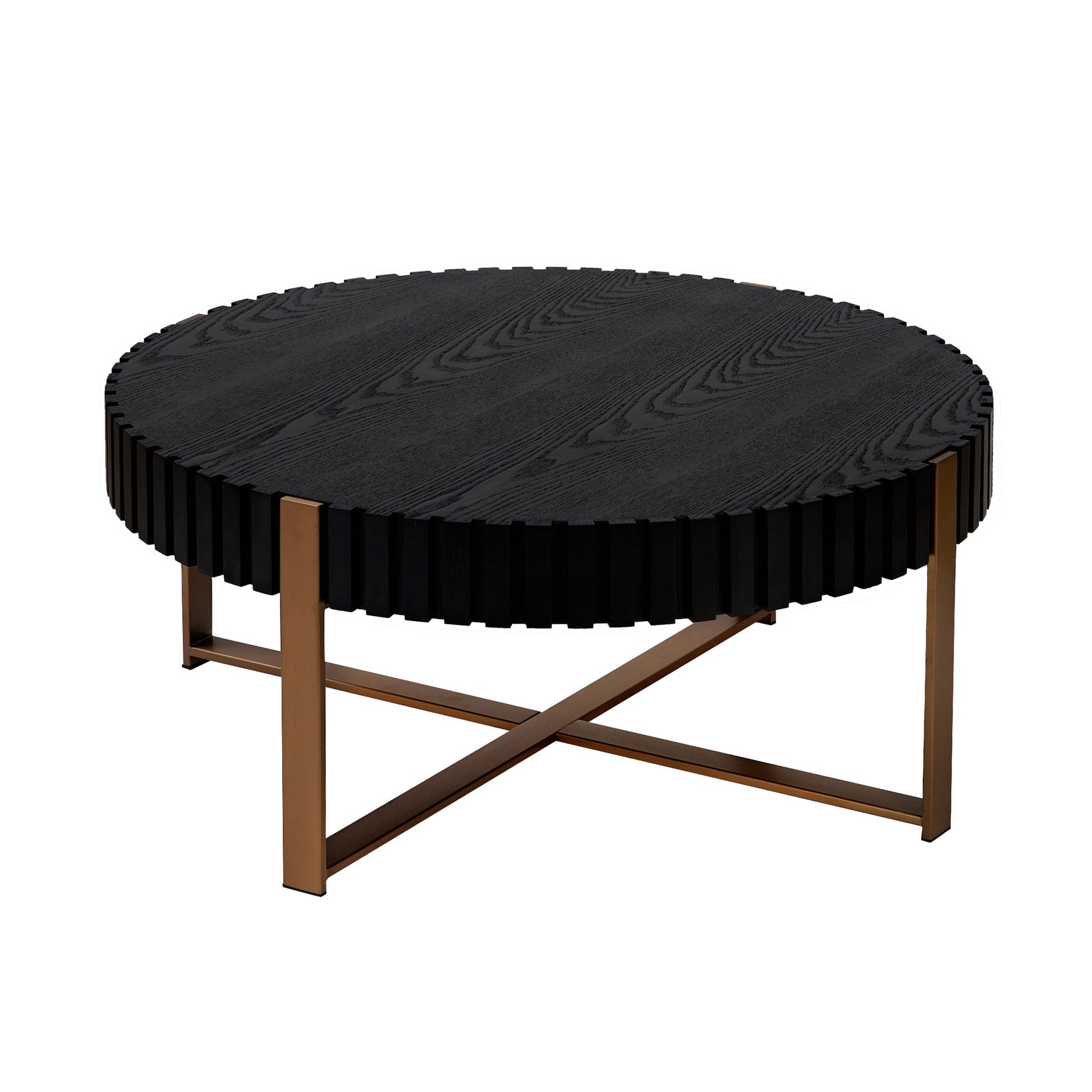 Table basse moderne en bois artisanal eprolo, ronde de 31,5 pouces avec piètement robuste, idéale pour salon, finition noire.