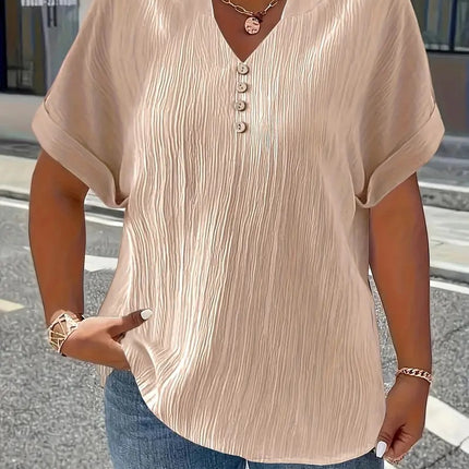 Summer Casual Women's Clothing Small V-neck Short-sleeve Top