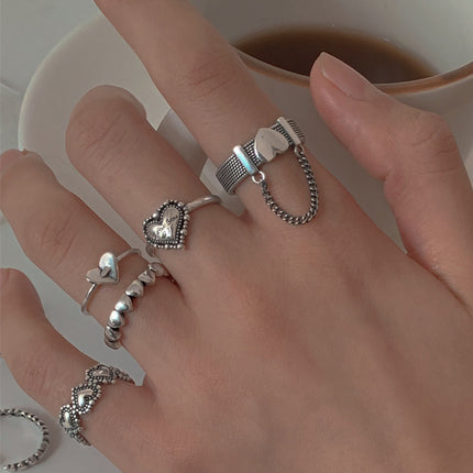 Women's Vintage Heart Opening Adjustable Ring Set