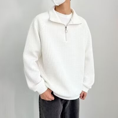 Waffle Half Zipper Casual Lapel Men's Sweater